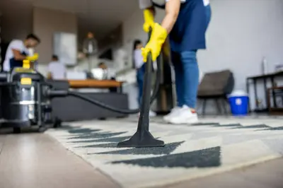 Split image showing a messy living room on the left and the same room spotlessly clean on the right, demonstrating the before and after effects of professional cleaning services.