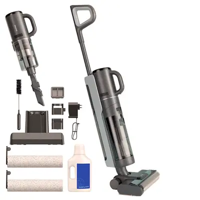 An image showcasing a high-pressure device effectively removing dirt from outdoor surfaces, highlighting its powerful cleaning capabilities.